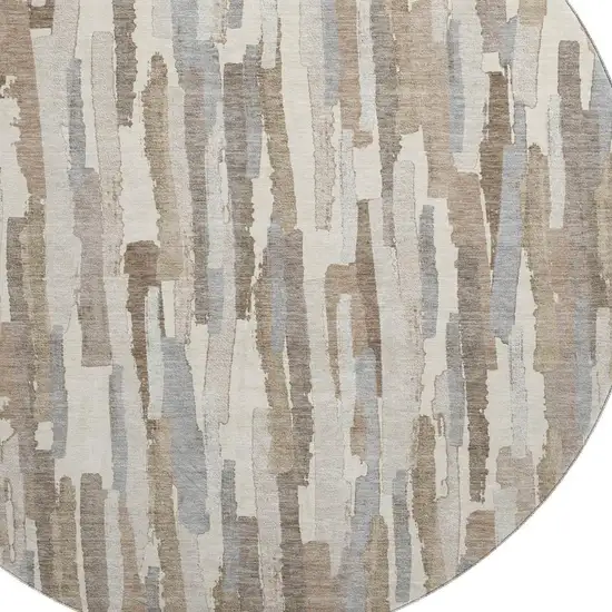 8' X 8' Ivory Gray And Brown Striped Washable Round Rug With UV Protection Photo 2