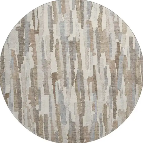 8' X 8' Ivory Gray And Brown Striped Washable Round Rug With UV Protection Photo 3