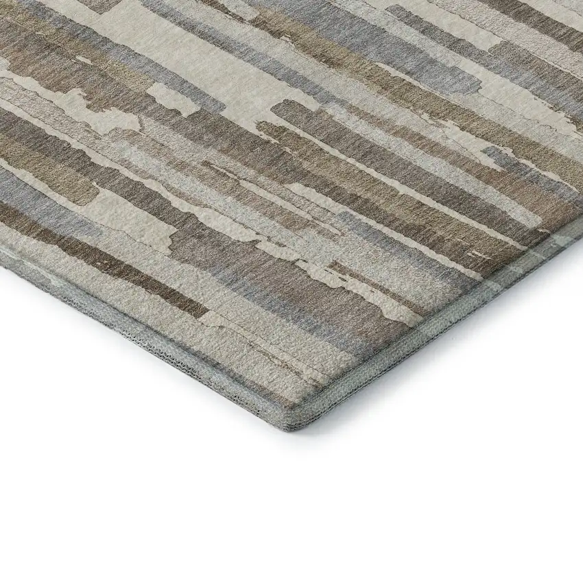 8' X 8' Ivory Gray And Brown Striped Washable Round Rug With UV Protection Photo 6