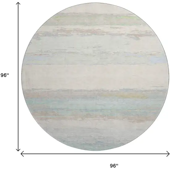 8' X 8' Ivory Mint Green And Teal Abstract Washable Round Rug With UV Protection Photo 9