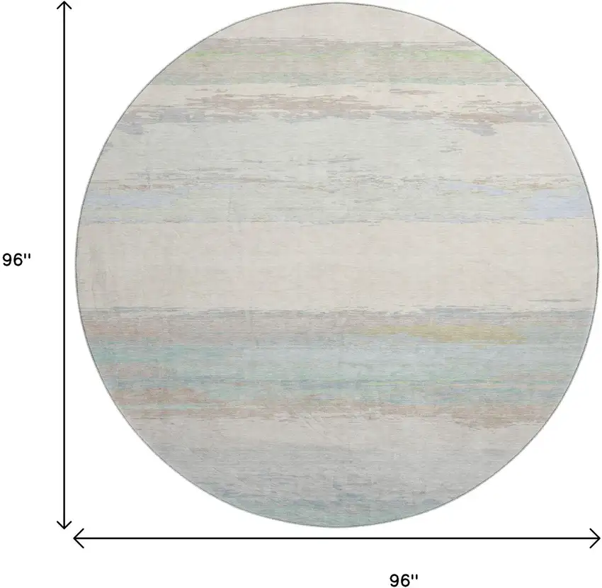 8' X 8' Ivory Mint Green And Teal Abstract Washable Round Rug With UV Protection Photo 9