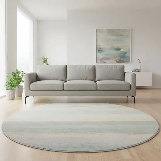 8' X 8' Ivory Mint Green And Teal Abstract Washable Round Rug With UV Protection Photo 2