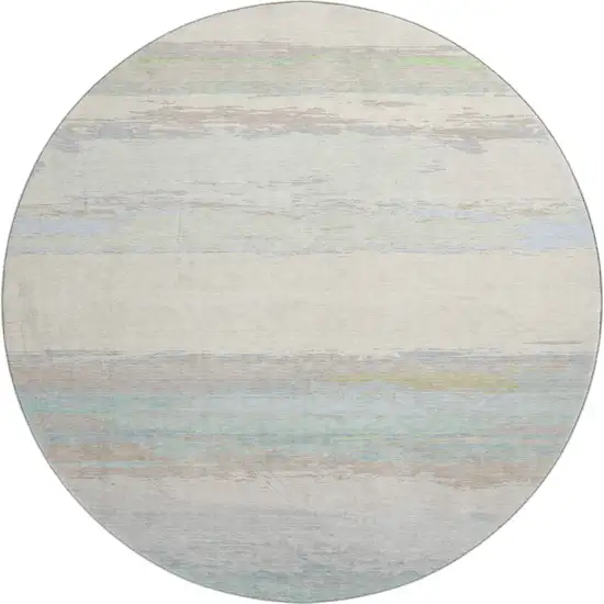 8' X 8' Ivory Mint Green And Teal Abstract Washable Round Rug With UV Protection Photo 1