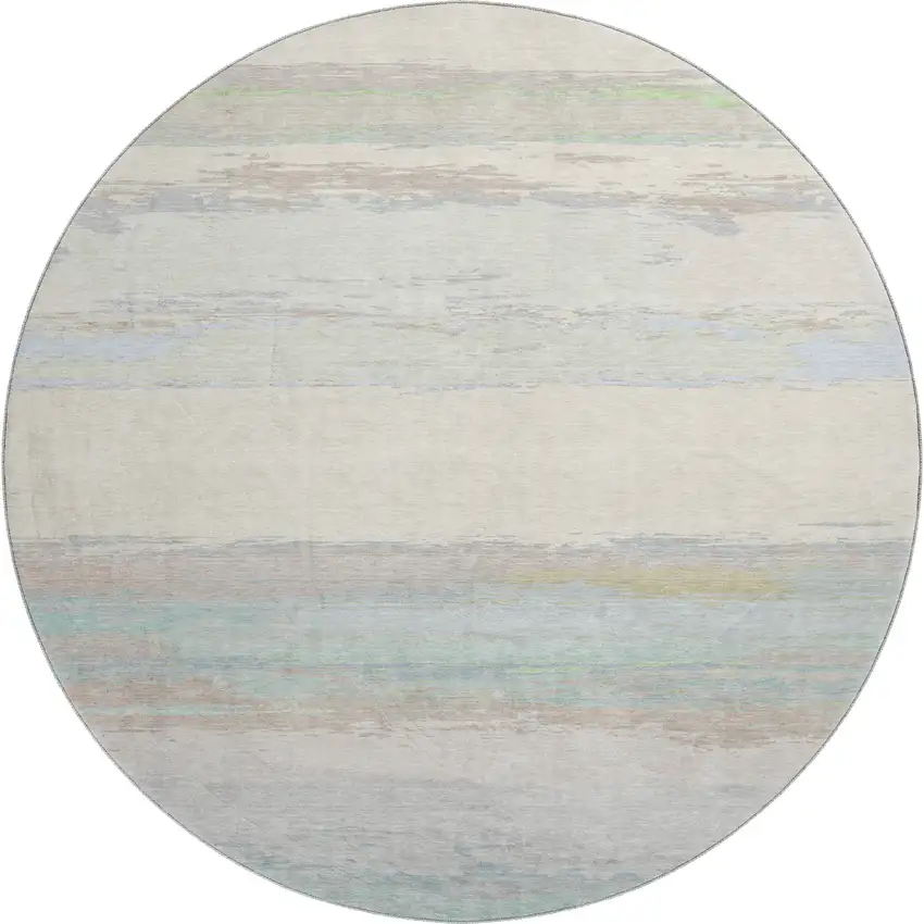 8' X 8' Ivory Mint Green And Teal Abstract Washable Round Rug With UV Protection Photo 1