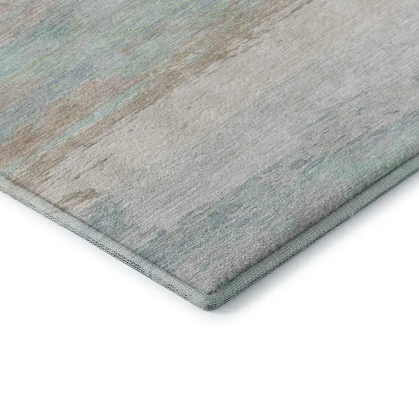 8' X 8' Ivory Mint Green And Teal Abstract Washable Round Rug With UV Protection Photo 6