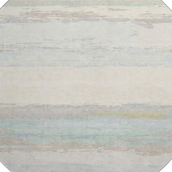 8' X 8' Ivory Mint Green And Teal Abstract Washable Round Rug With UV Protection Photo 2