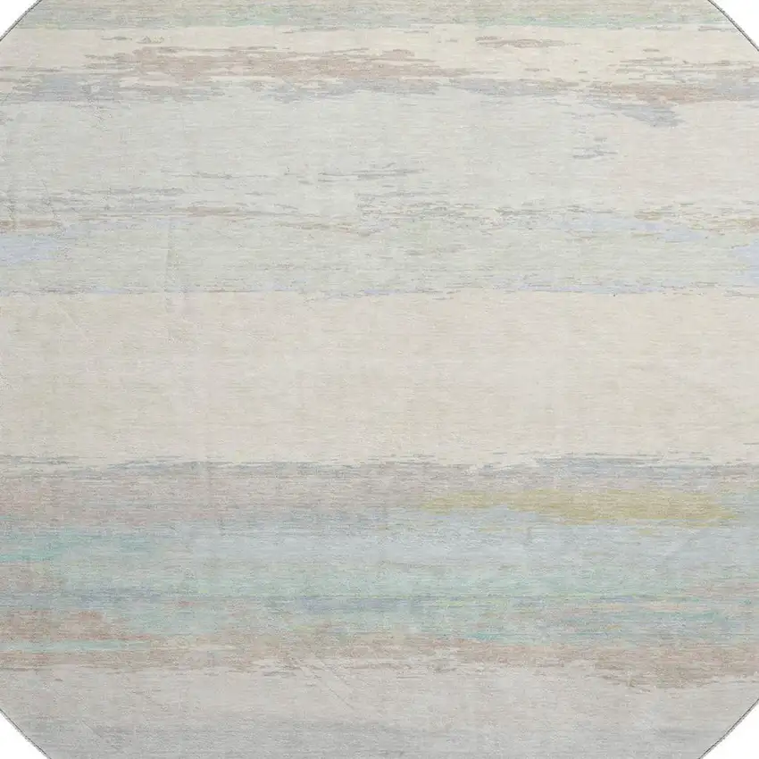 8' X 8' Ivory Mint Green And Teal Abstract Washable Round Rug With UV Protection Photo 2