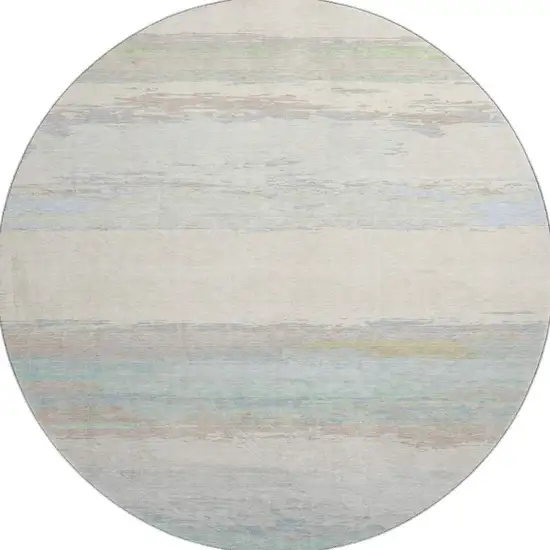 8' X 8' Ivory Mint Green And Teal Abstract Washable Round Rug With UV Protection Photo 3