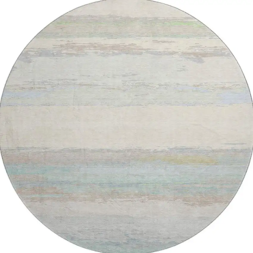 8' X 8' Ivory Mint Green And Teal Abstract Washable Round Rug With UV Protection Photo 3