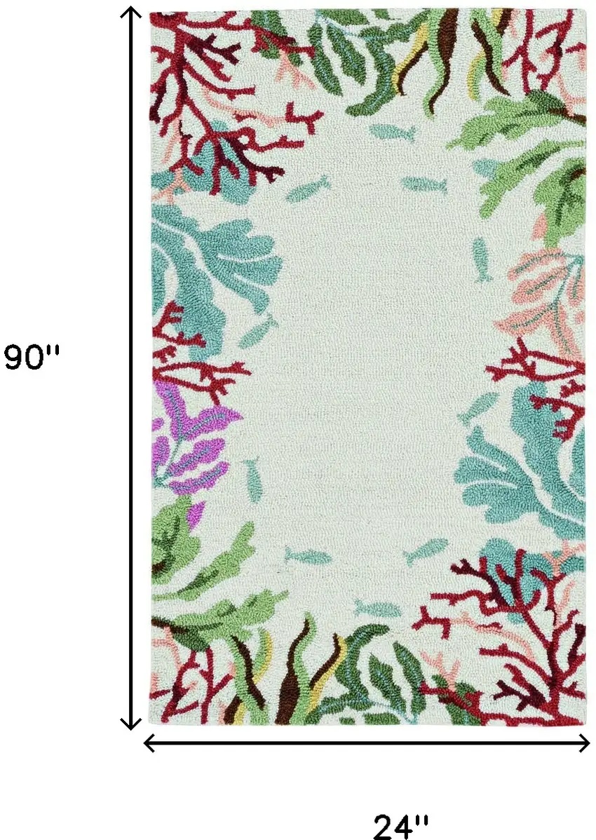 2' X 7' Ivory Ocean Lagoon Runner Rug Photo 5