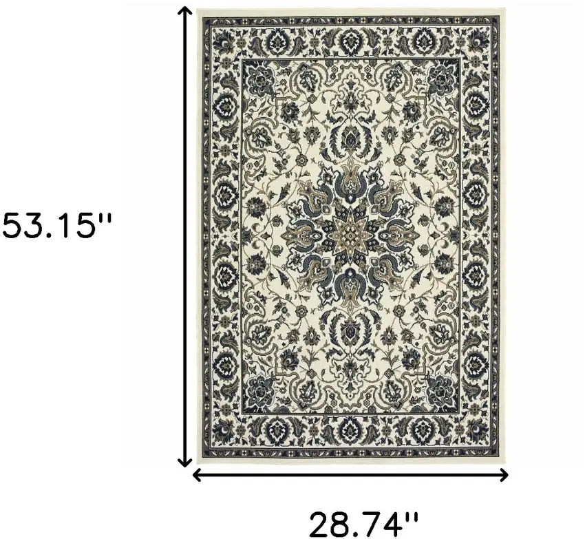 3' X 5' Ivory Oriental Stain Resistant Indoor Outdoor Area Rug Photo 5