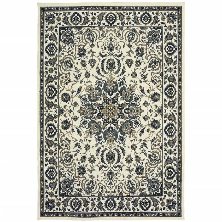 9' X 13' Ivory Oriental Stain Resistant Indoor Outdoor Area Rug Photo 1