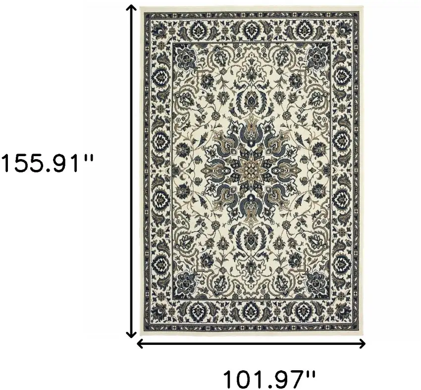 9' X 13' Ivory Oriental Stain Resistant Indoor Outdoor Area Rug Photo 5