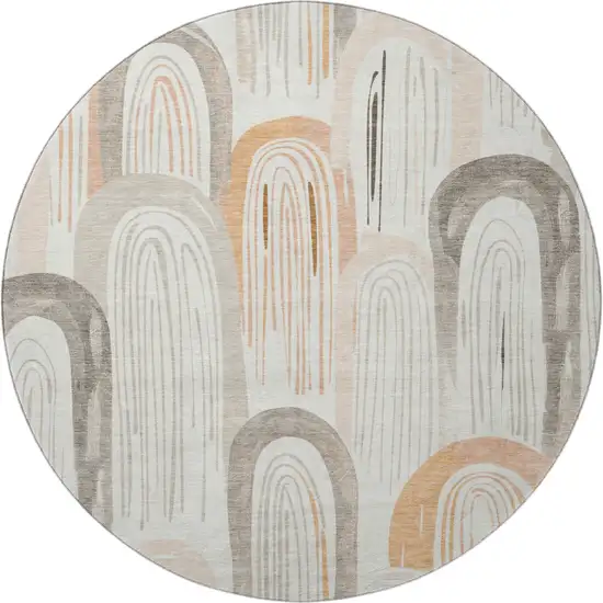 8' X 8' Ivory Peach And Taupe Geometric Washable Round Rug With UV Protection Photo 3
