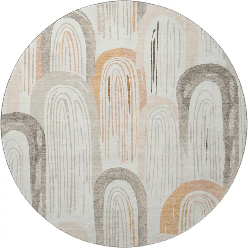 8' X 8' Ivory Peach And Taupe Geometric Washable Round Rug With UV Protection Photo 3