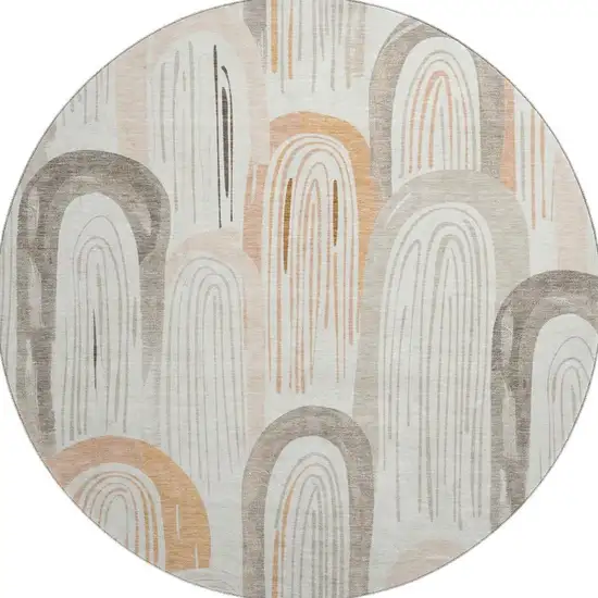 8' X 8' Ivory Peach And Taupe Geometric Washable Round Rug With UV Protection Photo 2