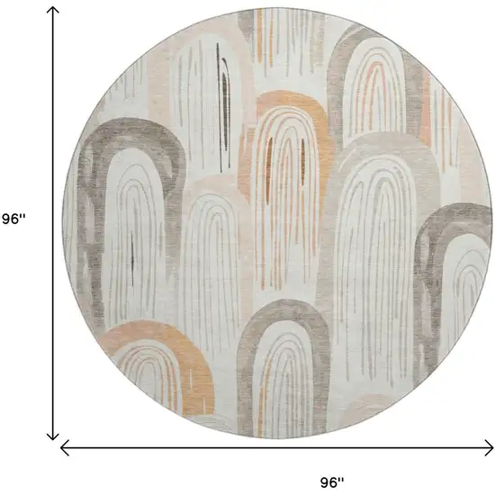 8' X 8' Ivory Peach And Taupe Geometric Washable Round Rug With UV Protection Photo 9