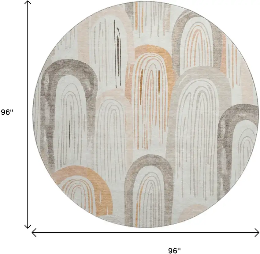 8' X 8' Ivory Peach And Taupe Geometric Washable Round Rug With UV Protection Photo 9