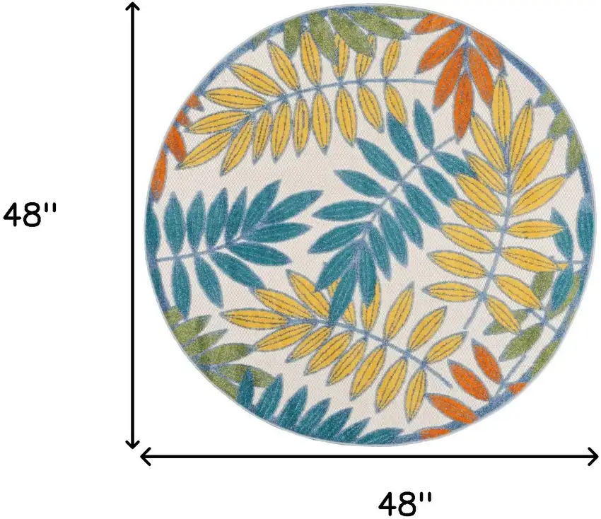 4' X 4' Ivory Round Floral Non Skid Indoor Outdoor Area Rug Photo 5