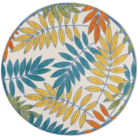 4' X 4' Ivory Round Floral Non Skid Indoor Outdoor Area Rug Photo 1