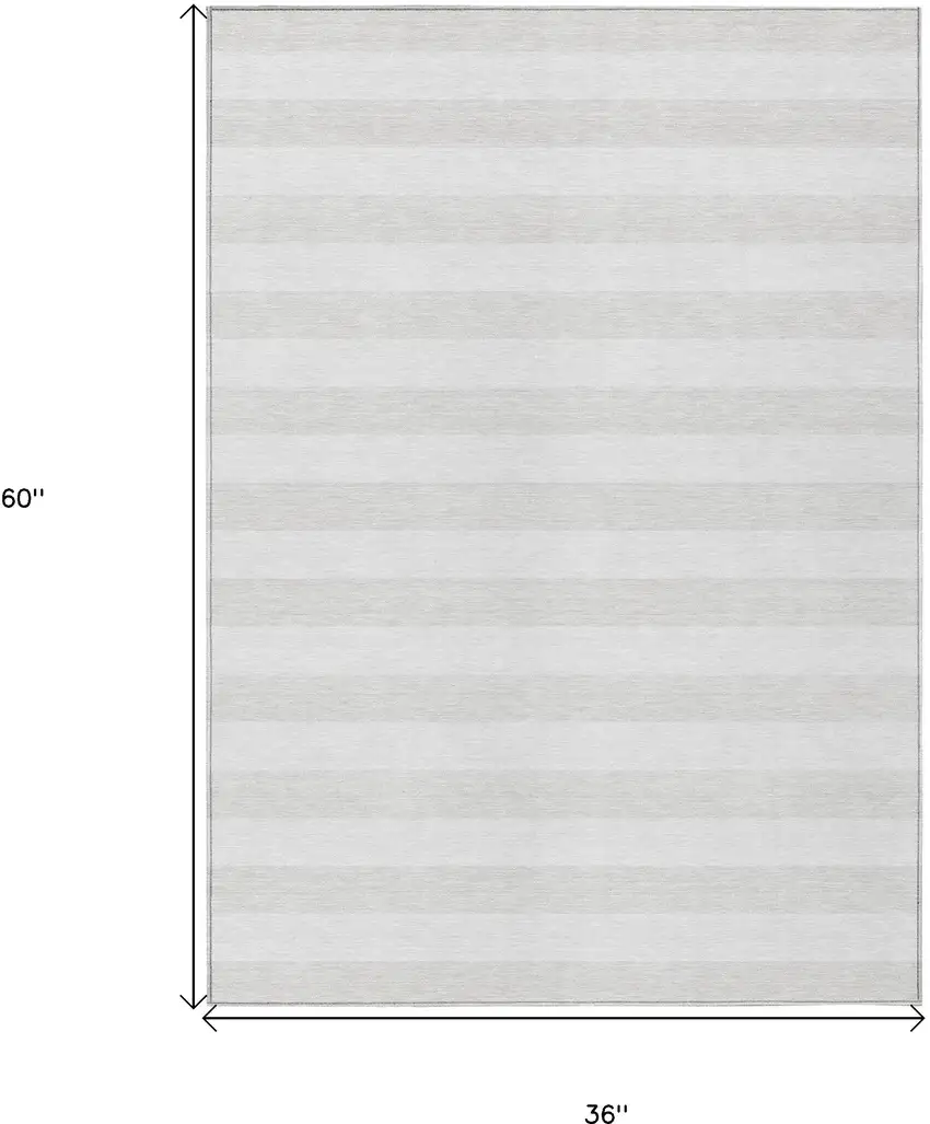 Ivory Striped Washable Indoor Outdoor Area Rug Photo 3