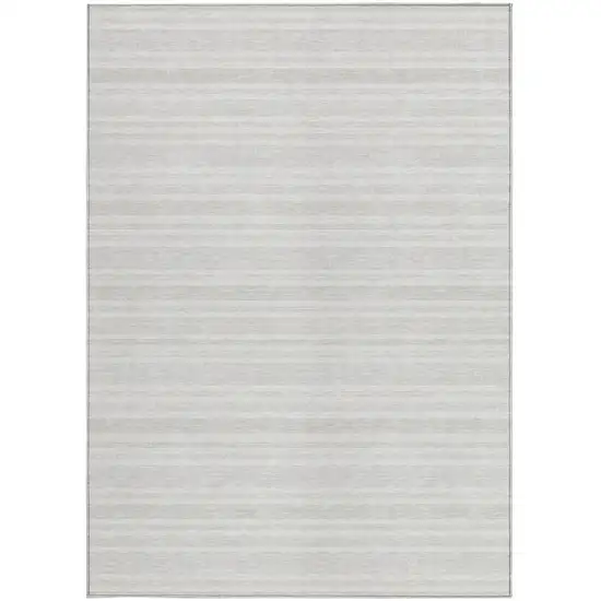 3' X 5' Ivory Striped Washable Non Skid Indoor Outdoor Area Rug Photo 4