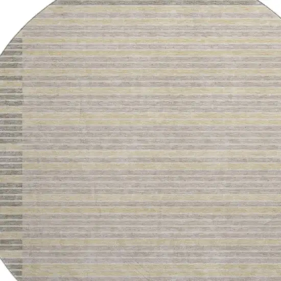 8' X 8' Ivory Tan And Taupe Striped Washable Round Rug With UV Protection Photo 2