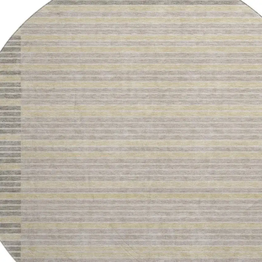 8' X 8' Ivory Tan And Taupe Striped Washable Round Rug With UV Protection Photo 2