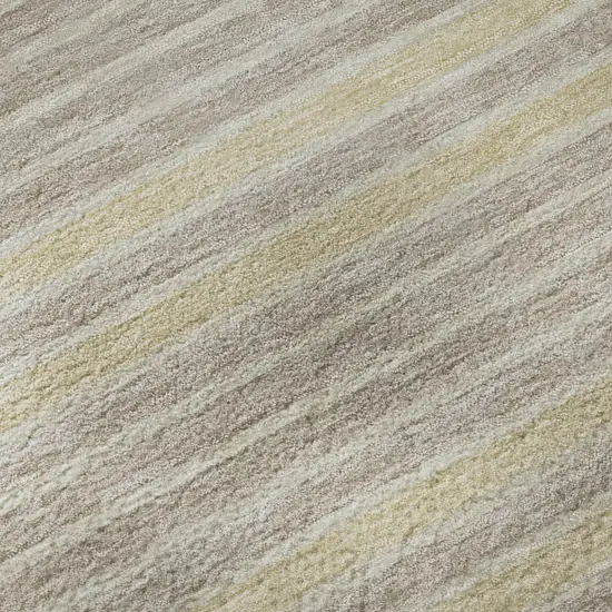 8' X 8' Ivory Tan And Taupe Striped Washable Round Rug With UV Protection Photo 8