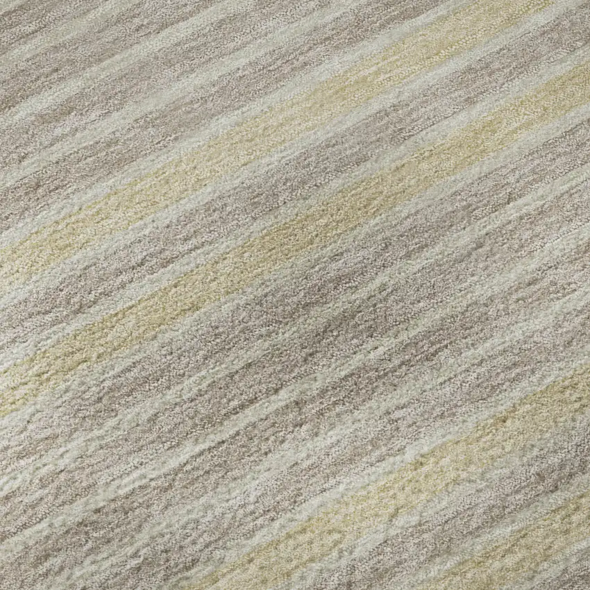 8' X 8' Ivory Tan And Taupe Striped Washable Round Rug With UV Protection Photo 8