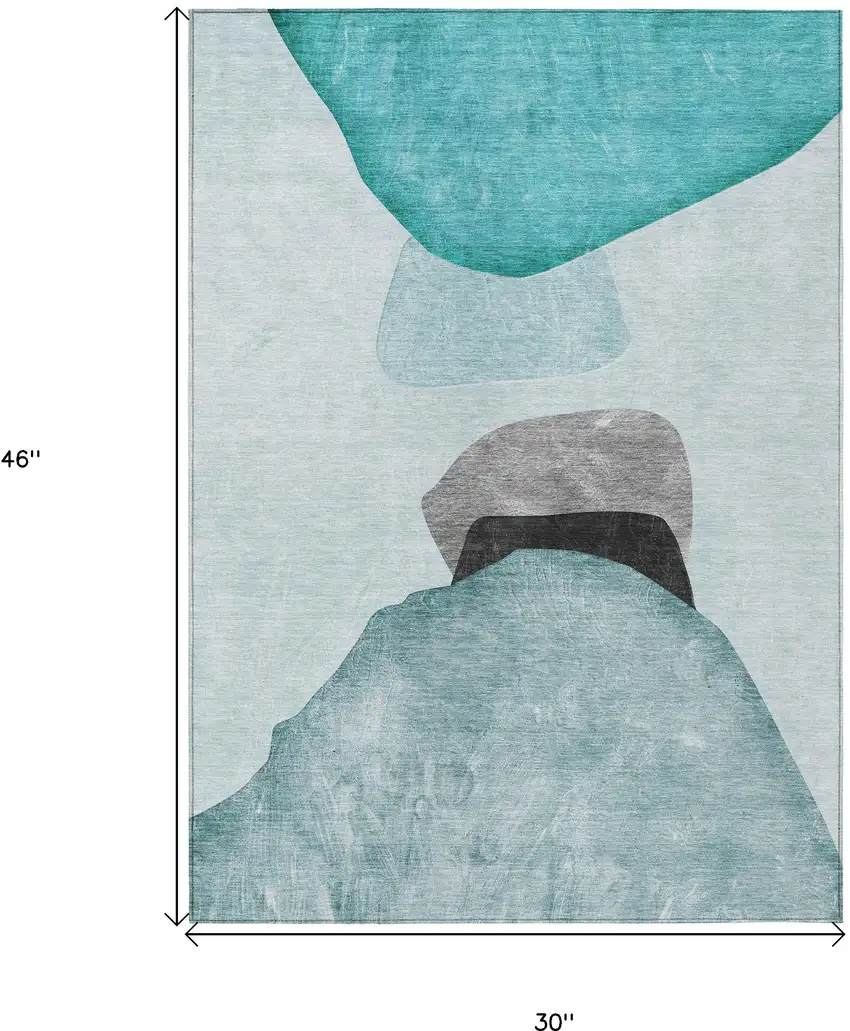 3' X 4' Ivory Teal and Gray Abstract Washable Non Skid Indoor Outdoor Area Rug Photo 3