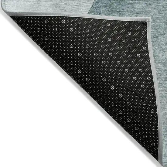 Ivory Teal and Gray Abstract Washable Non Skid Indoor Outdoor Area Rug Photo 5