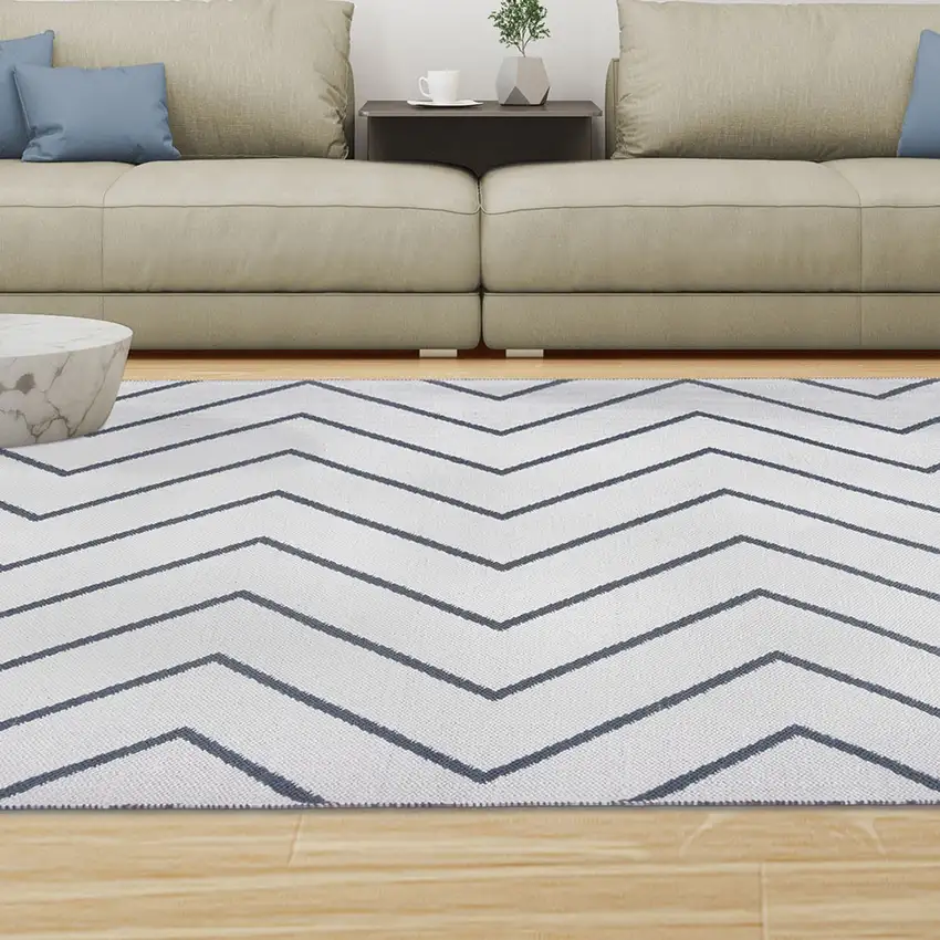 3' X 5' Ivory Waves Stain Resistant Indoor Outdoor Area Rug Photo 8