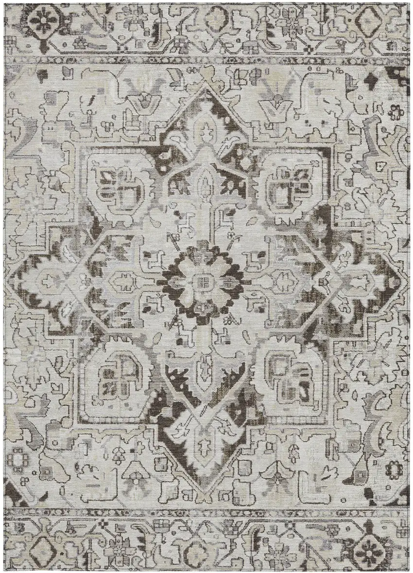 3' X 4' Ivory and Dark Brown Oriental Washable Non Skid Indoor Outdoor Area Rug Photo 4