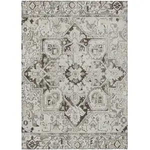 Photo of 3' X 4' Ivory and Dark Brown Oriental Washable Non Skid Indoor Outdoor Area Rug