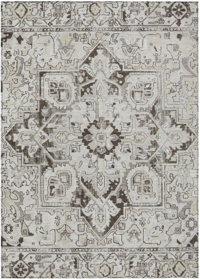 3' X 4' Ivory and Dark Brown Oriental Washable Non Skid Indoor Outdoor Area Rug Photo 2