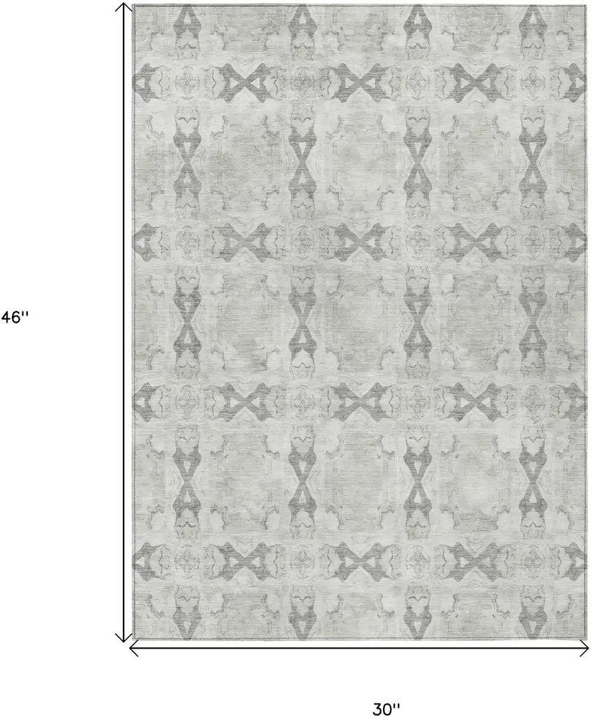 3' X 4' Ivory and Gray Floral Medallion Washable Non Skid Indoor Outdoor Area Rug Photo 3