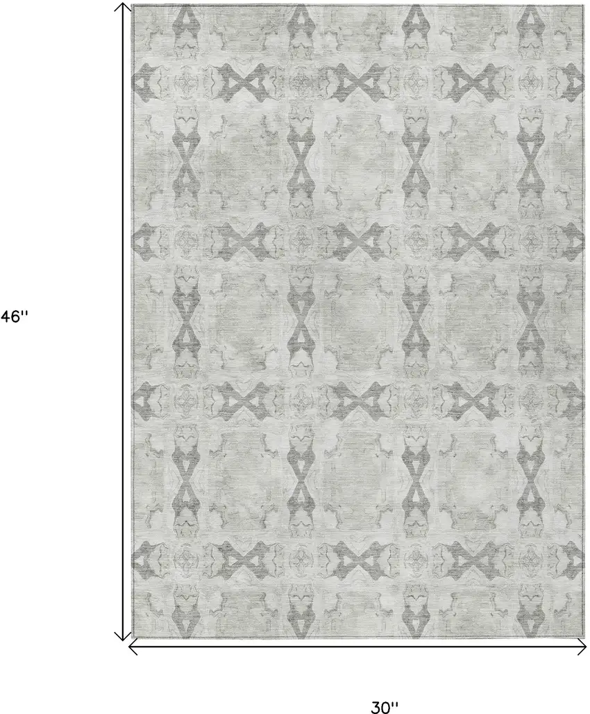 3' X 4' Ivory and Gray Floral Medallion Washable Non Skid Indoor Outdoor Area Rug Photo 3