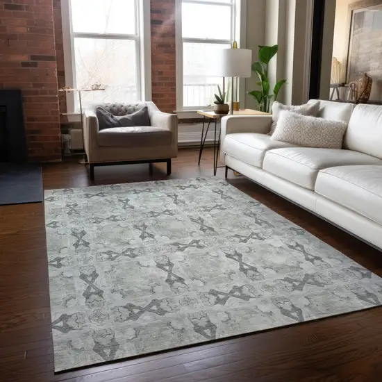 3' X 4' Ivory and Gray Floral Medallion Washable Non Skid Indoor Outdoor Area Rug Photo 9