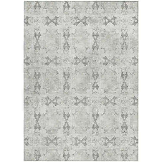 Ivory and Gray Floral Medallion Washable Non Skid Indoor Outdoor Area Rug Photo 4