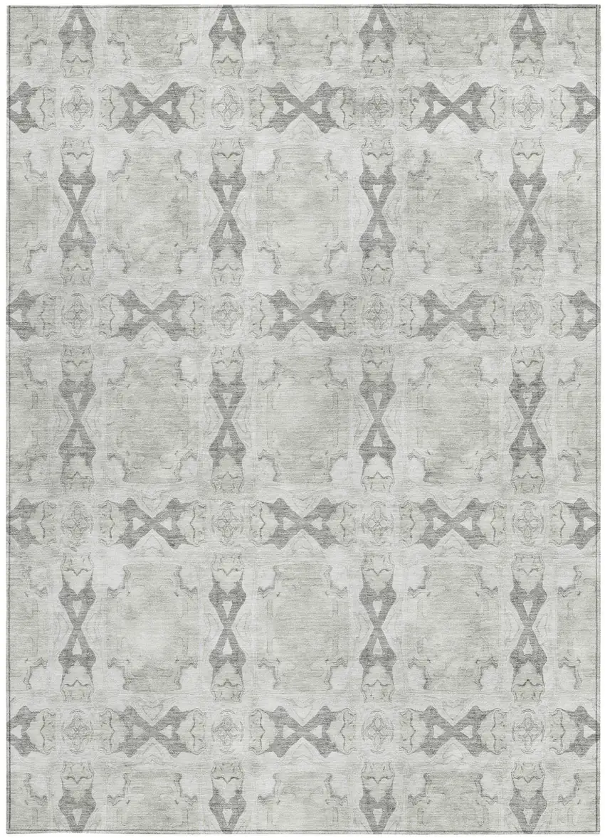 Ivory and Gray Floral Medallion Washable Non Skid Indoor Outdoor Area Rug Photo 4