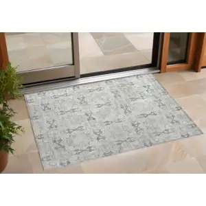 Photo of 3' X 4' Ivory and Gray Floral Medallion Washable Non Skid Indoor Outdoor Area Rug