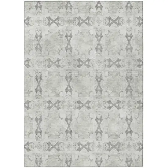 Ivory and Gray Floral Medallion Washable Non Skid Indoor Outdoor Area Rug Photo 2