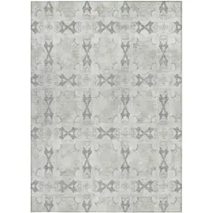 Photo of 3' X 5' Ivory and Gray Floral Medallion Washable Non Skid Indoor Outdoor Area Rug