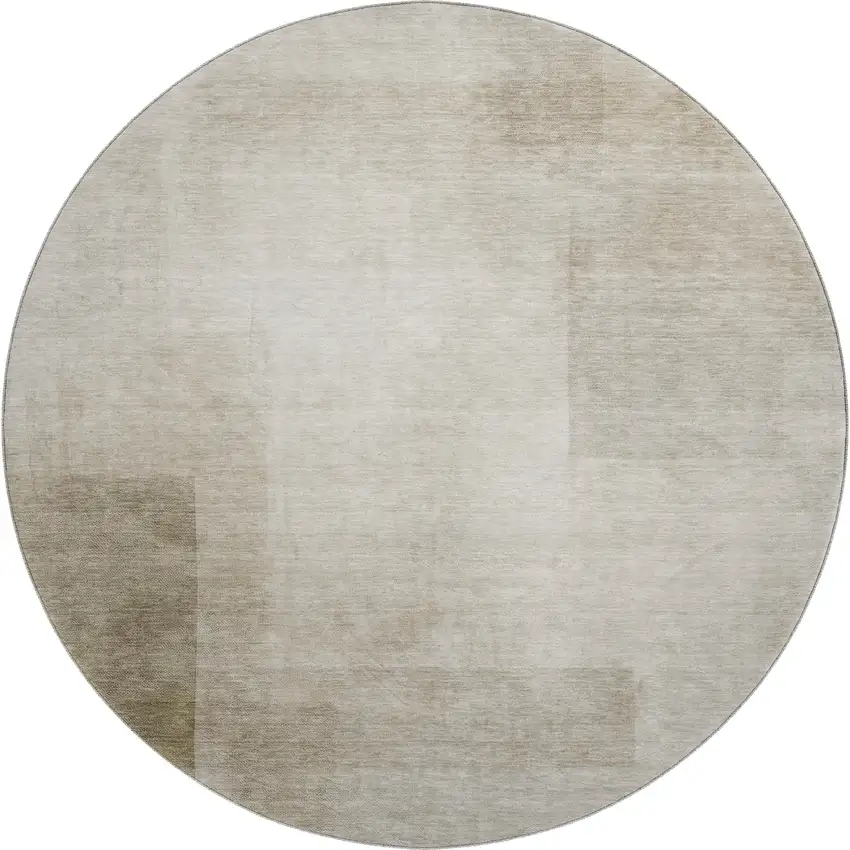 8' X 8' Khaki And Ivory Geometric Washable Round Rug With UV Protection Photo 1