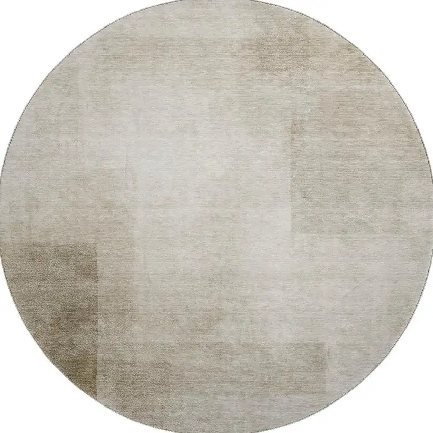 8' X 8' Khaki And Ivory Geometric Washable Round Rug With UV Protection Photo 3