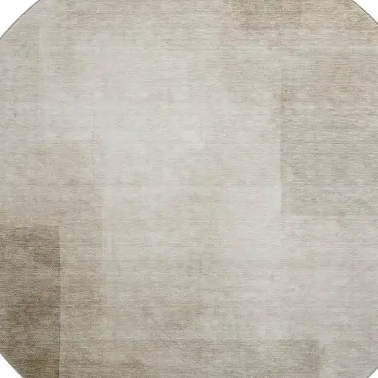 8' X 8' Khaki And Ivory Geometric Washable Round Rug With UV Protection Photo 2