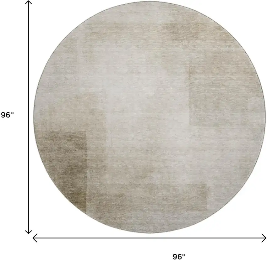 8' X 8' Khaki And Ivory Geometric Washable Round Rug With UV Protection Photo 9