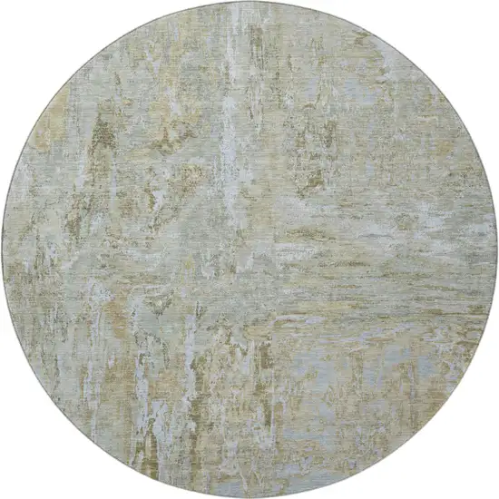 8' X 8' Khaki And Silver Abstract Washable Round Rug With UV Protection Photo 3