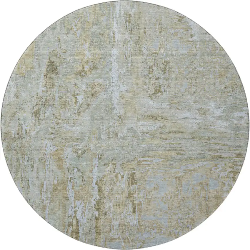 8' X 8' Khaki And Silver Abstract Washable Round Rug With UV Protection Photo 3
